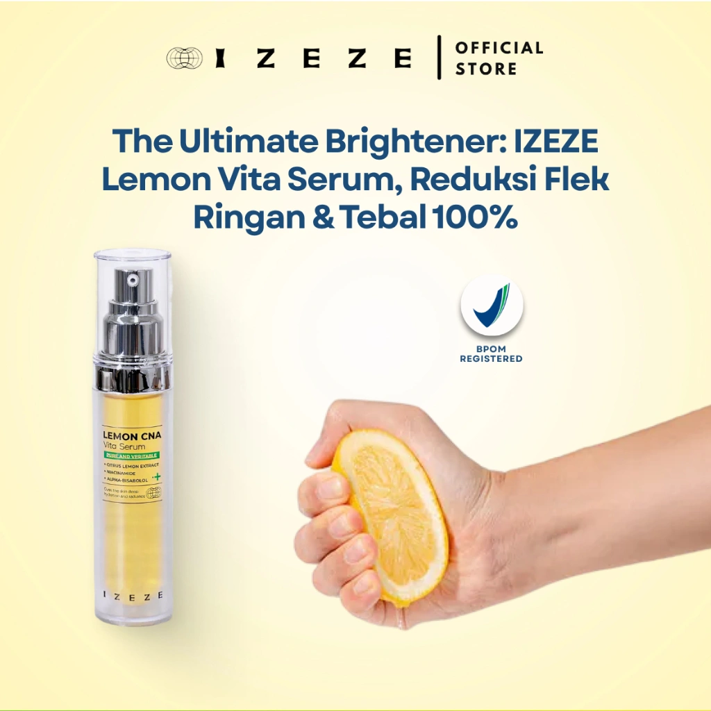 IZEZE Lemon CNA Vita Serum 30ml – Serum Pencerah Wajah dengan Vitamin C, Mencerahkan & Menyamarkan Noda Hitam