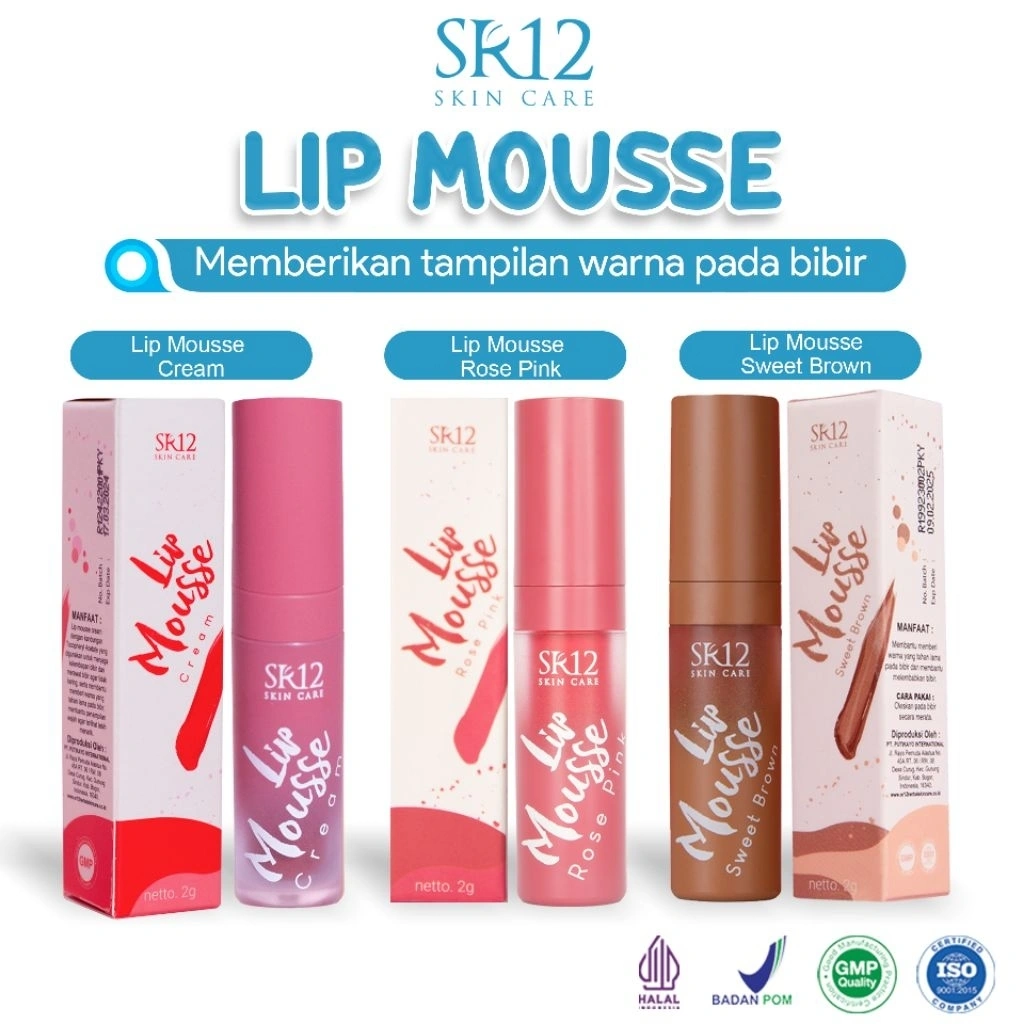 Lip Mousse SR12 – Lip Cream Tekstur Lembut, Ringan & Tahan Lama Lip Mousse Matte Finish – Ringan, Pigmented & Long Lasting Lip Mousse Velvet Matte – Tidak Cracky, Lembut & Nyaman Dipakai Lip Mousse Lightweight – Tidak Lengket, Hasil Halus & Natural