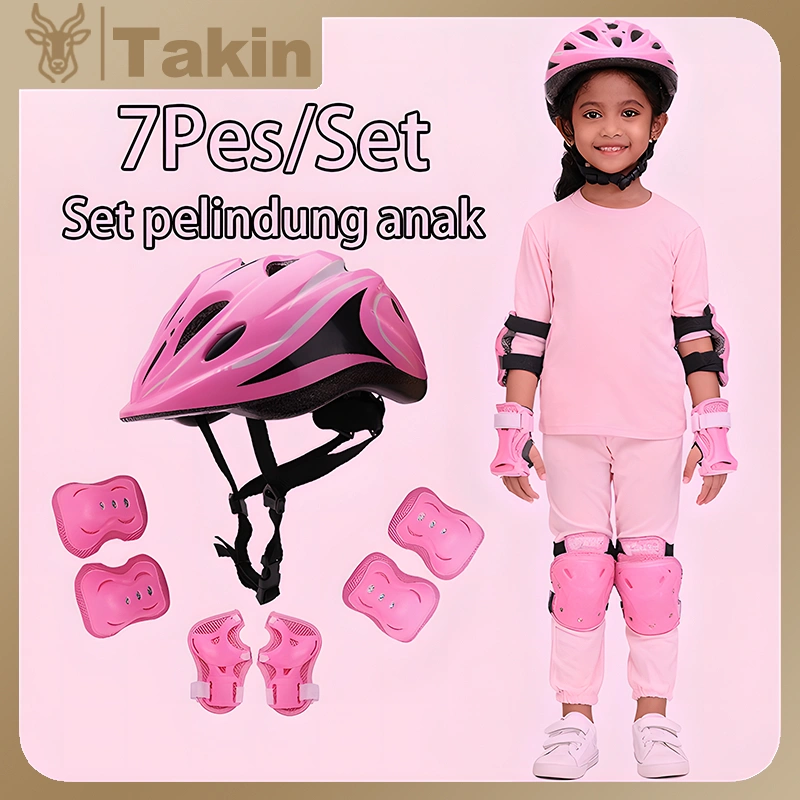 7PCS Helm Deker Sepeda Anak Alat Pelindung Sepatu Roda decker lutut Olahraga Outdoor Alat Rekreasi Buah Set