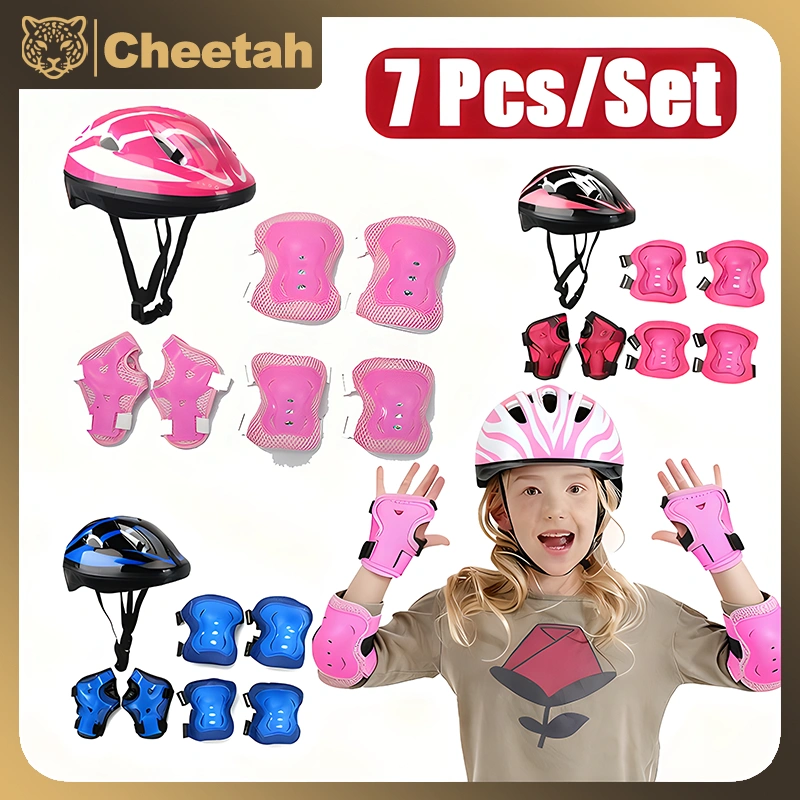 7PCS Helm Deker Sepeda Anak Alat Pelindung Sepatu Roda Alat Rekreasi Olahraga Outdoor decker lutut Buah Set