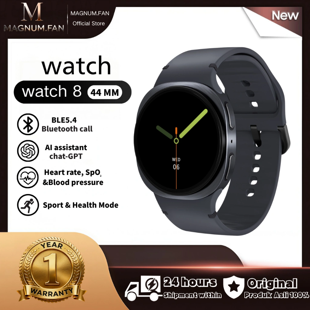 [PROMO SPECIAL] MAGNUM FAN Watch 8 44mm AMOLCD Layar sentuh definisi tinggi Pelacak Kebugaran Pemantauan detak jantung saturasi oksigen&tekanan darah Jam Tangan Wanita pria Bluetooth call AI assistant chat-GPT Pengingat pemberitahuan smartwatch