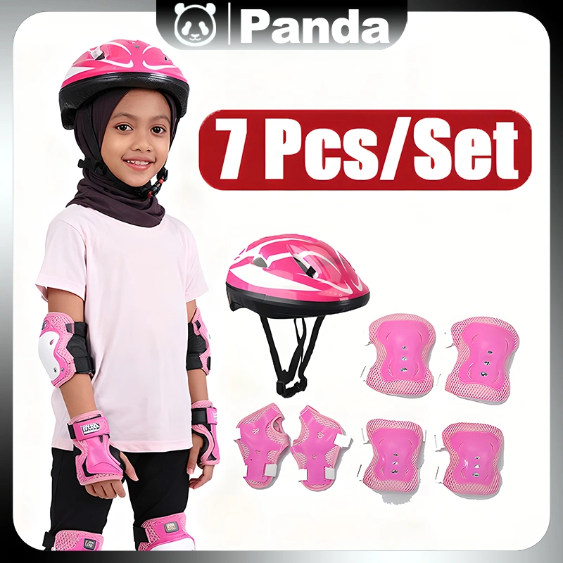 7PCS Helm Deker Sepeda Anak Alat Pelindung Sepatu Roda Alat Rekreasi Olahraga Outdoor decker lutut Buah Set