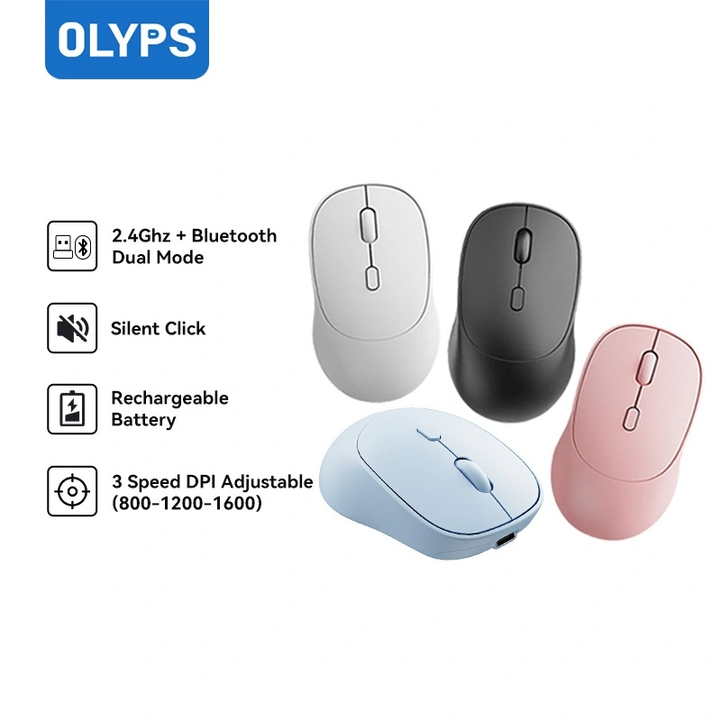 OLYPS Mouse Wireless Bluetooth Silent Click Mini Rechargeable Laptop Tanpa Kabel Optical 1600DPI