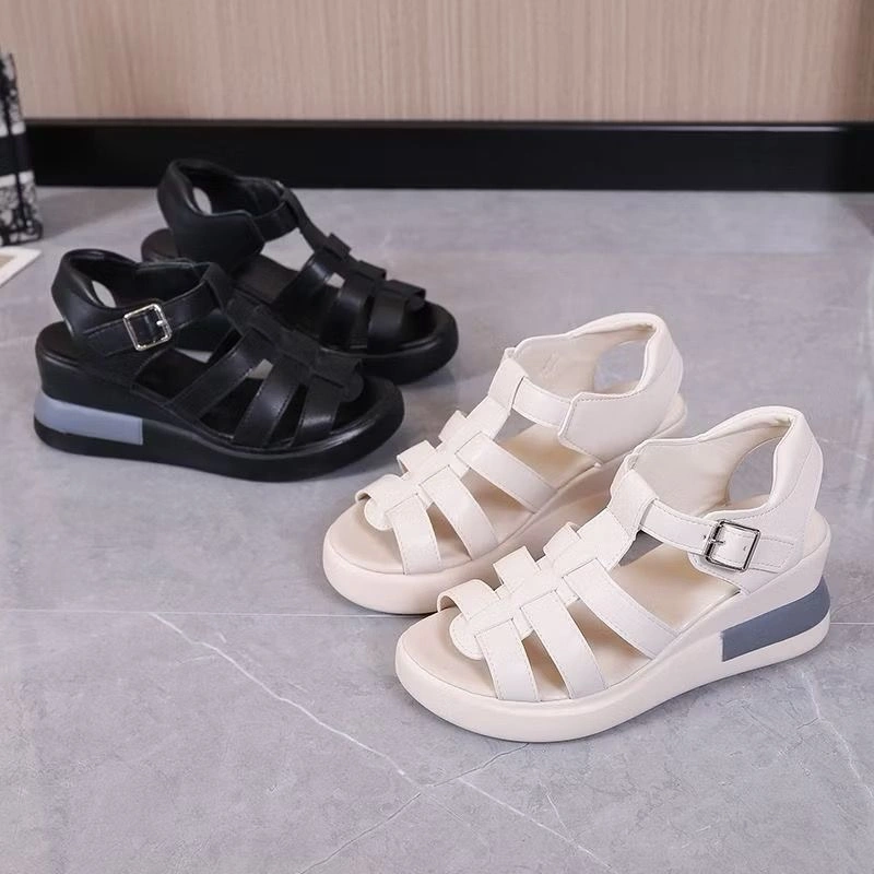 Sandal Wedges Wanita Korean style 2025 Slip On Elegan Kekinian Sandal Wedges Slop Import
