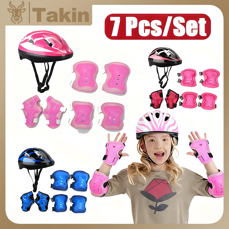 7PCS Helm Deker Sepeda Anak Alat Pelindung Sepatu Roda Alat Rekreasi Olahraga Outdoor decker lutut Buah Set