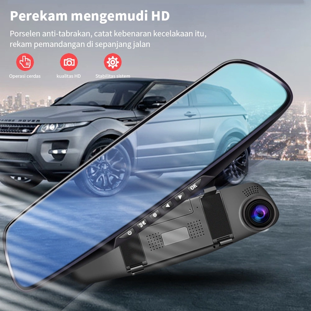 Dash Cam Car DVR Camera 4.3/4.5 Inch Resolusi Touch Screen Rearview Mirror Full HD 1080P Night Vision Stream Media Dual Lens Car Camera Spion 170° Wide Loop Recording