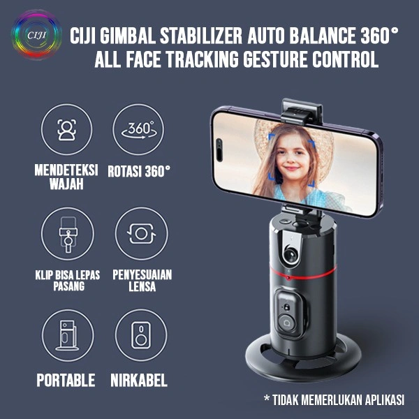 CIJI CJPG-P02 Gimbal Stabilizer Handphone Auto Balance 360°AI Face Tracking Gesture Control P02 Tripod Bluetooth Multifungsi