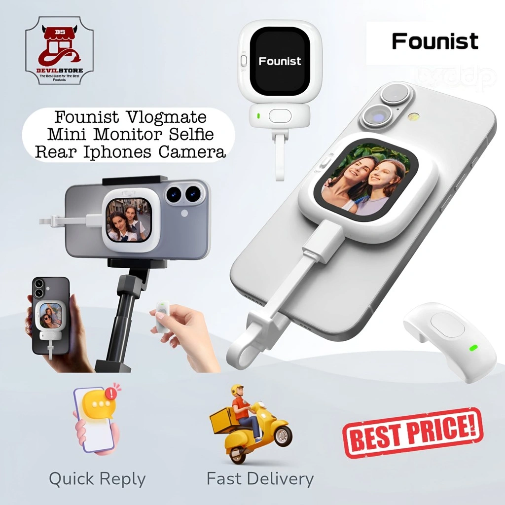 Founist Vlogmate Mini Layar Selfie Magnetic Remote untuk Kamera Belakang Iphone 16 / 15 / 14 /13 / 12