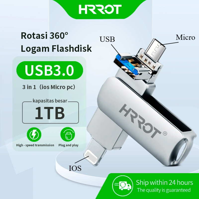 HRROT USB3.0 U disk tiga-dalam-satu memory stick 32GB/64GB/128GB logam U disk terbaru U disk kompatibilitas luas ekspansi ponsel berlaku untuk (Micro/IOS/USB/PC)