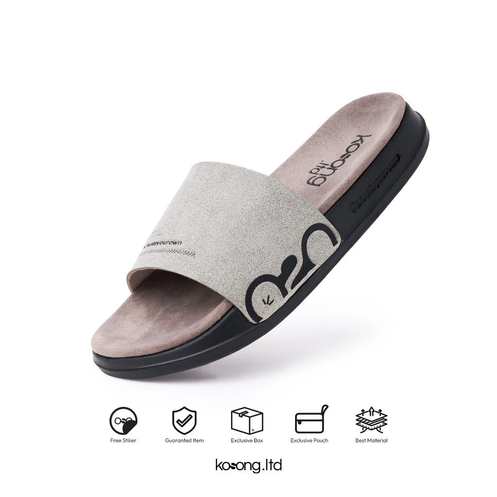 Kosong.Ltd Sandal Slide Pria Wanita EASE Suede - Grey Black Sendal