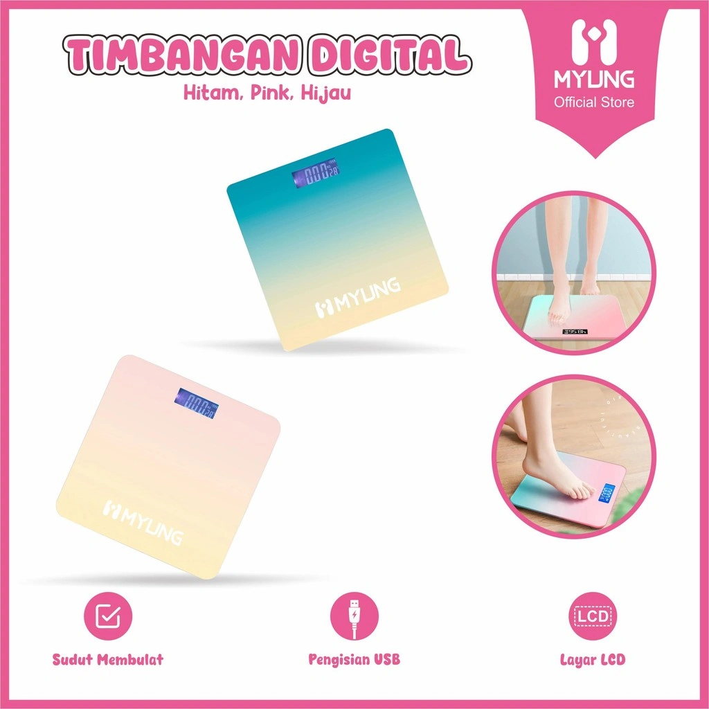 MYUNG Timbangan Berat Badan Digital Dewasa LCD Body Scale Kaca Tempered Berat Max 180 Kg