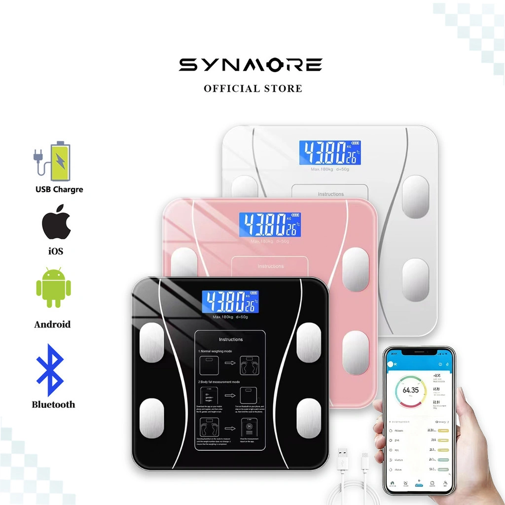 Synmore Timbangan Badan Digital Weighing Scale Human Body Fat Scale Smart Scale 180KG USB Charege