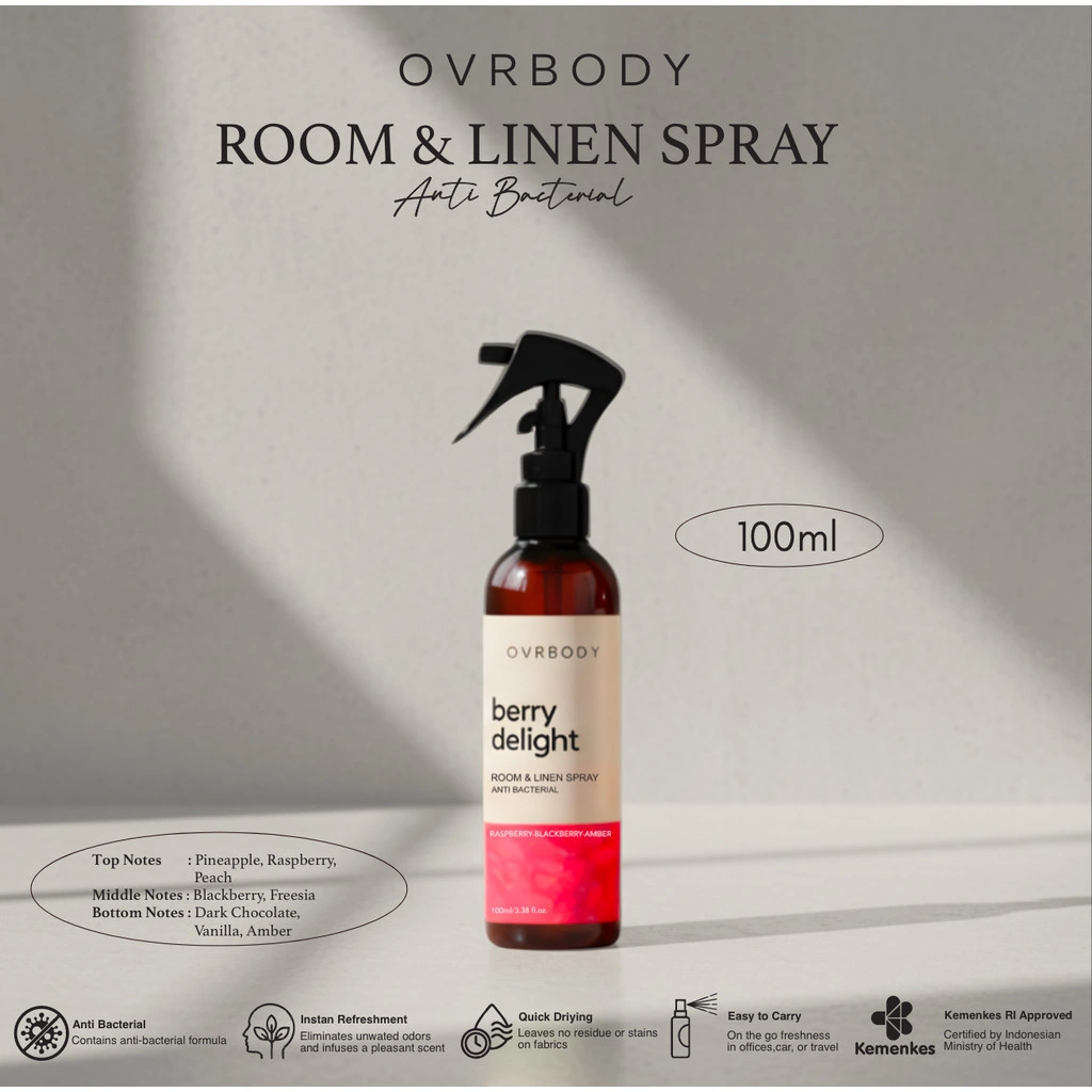 Ovrbody - Room & Linen Spray Anti Bacterial 100ml Berry Delight