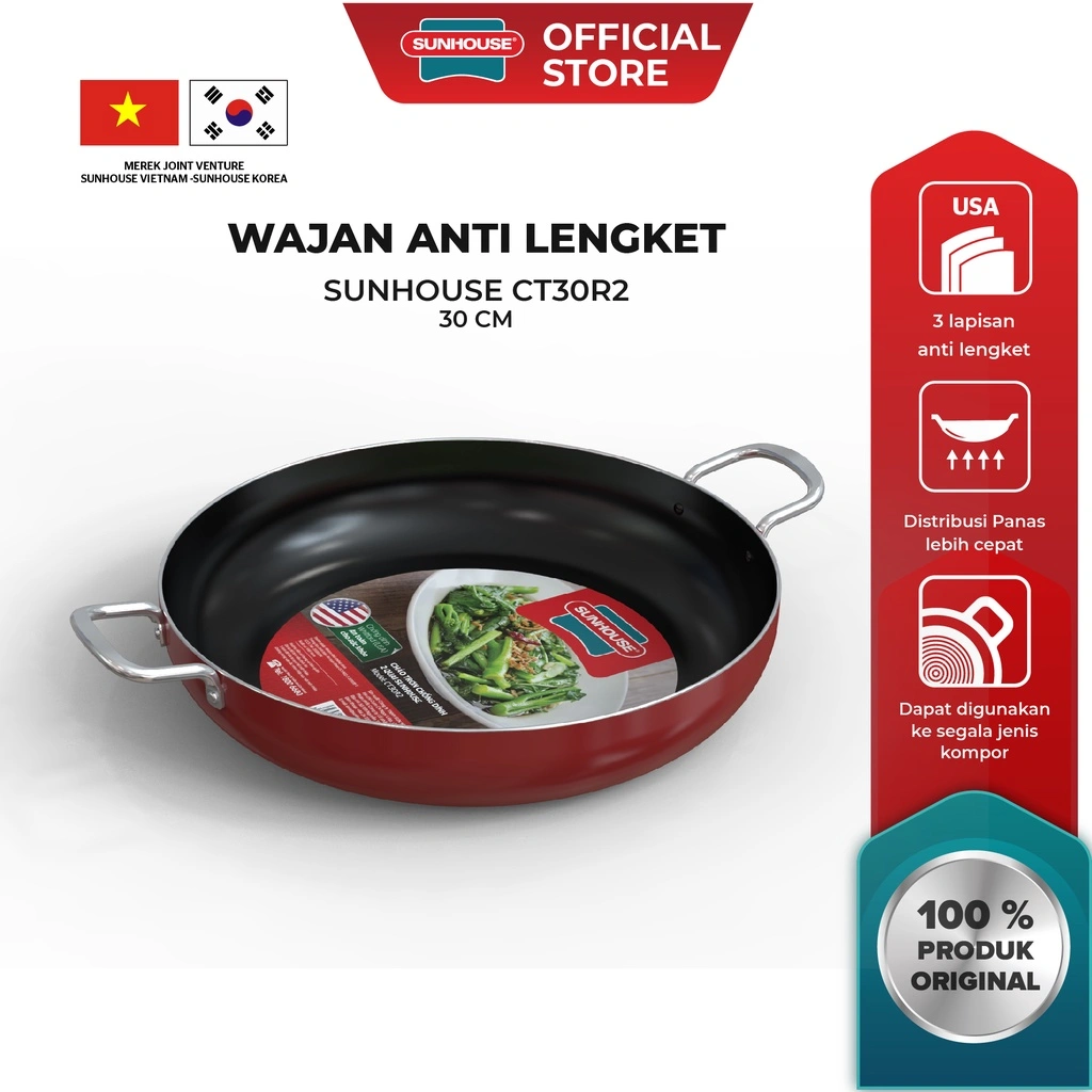Sunhouse Wajan Penggorengan Anti Lengket 30 cm CT30R2 1 Pcs