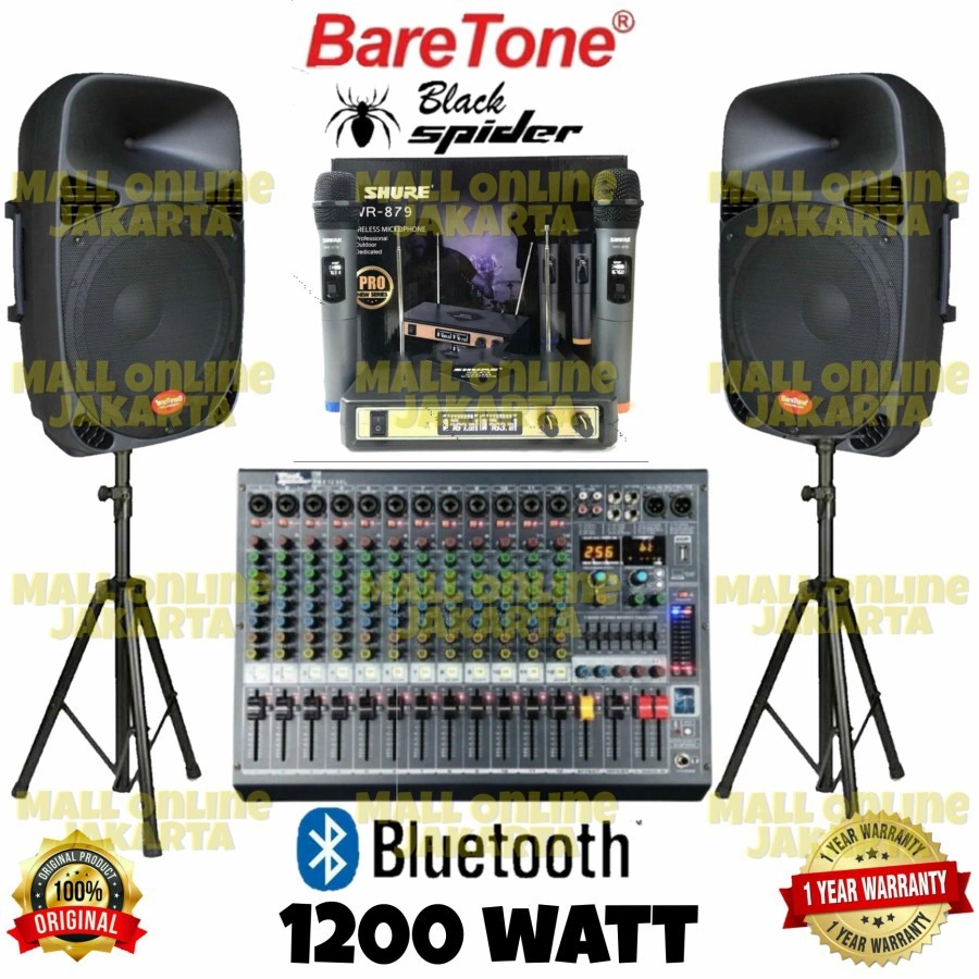 Paket Sound system Baretone 15 inch 12 channel power mixer 1200 watt
