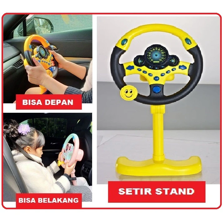 SETIR STAND / STANDIND STIR CAR MAINAN ANAK EDUKASI BELAJAR MENGEMUDI PRETEND PLAY CAR STEERING WHEEL SETIR MOBIL STIR + BONUS TALI  EDITION LIMITED UNIK LAMPU EDISI ENGLISH