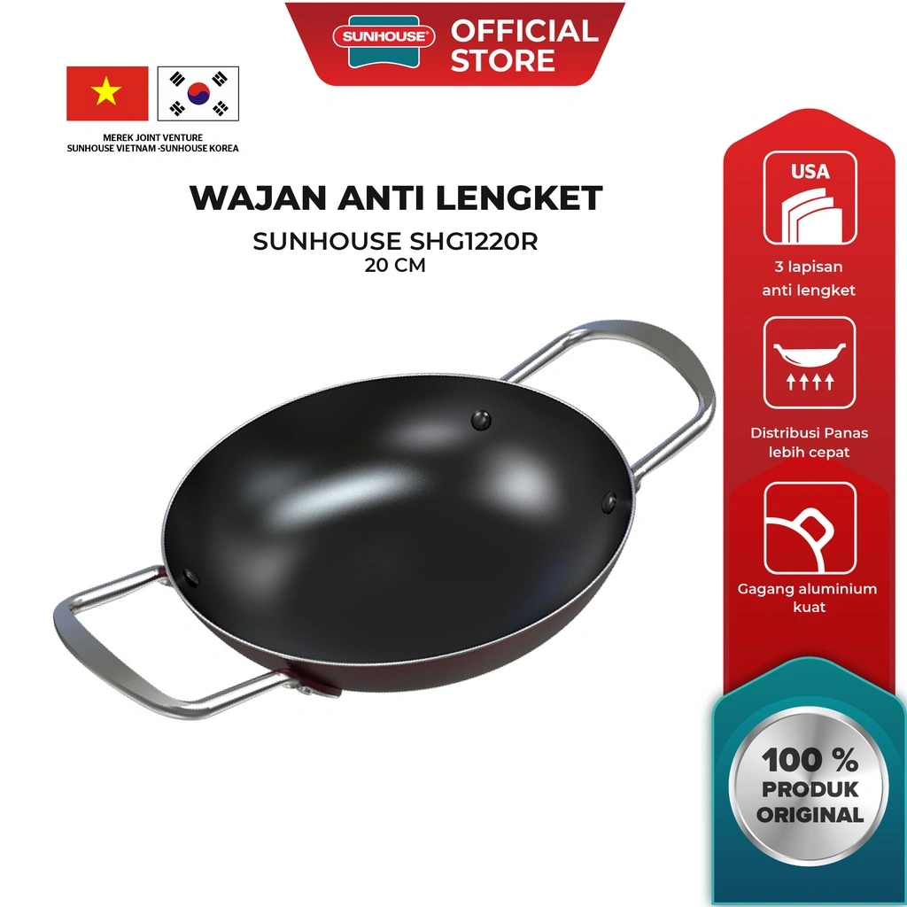 Sunhouse Wajan Anti Lengket Hitam Merah 20 cm (SHG1220R)