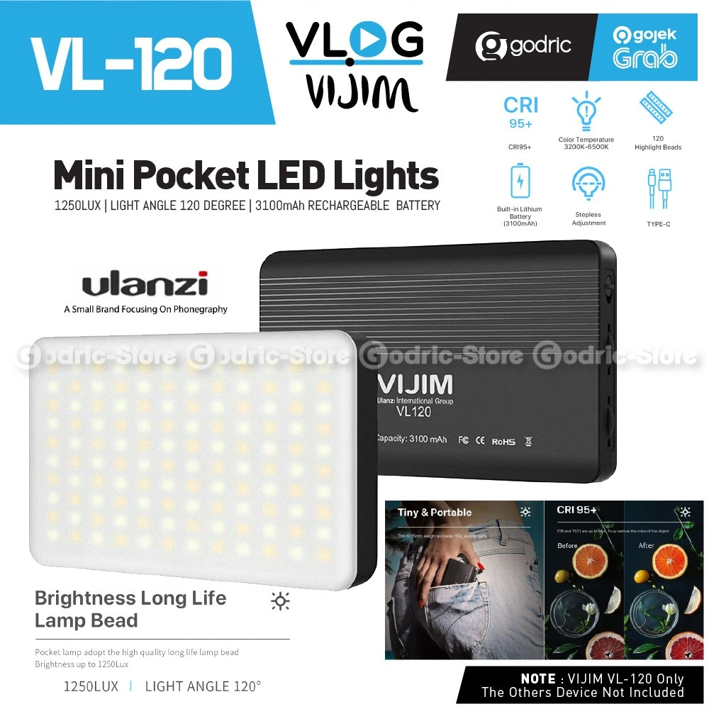 ULANZI VL120 PORTABLE 2 COLOR LED Built-In Battery Lampu Studio Video Light Smartphone HP (Alt. W49)