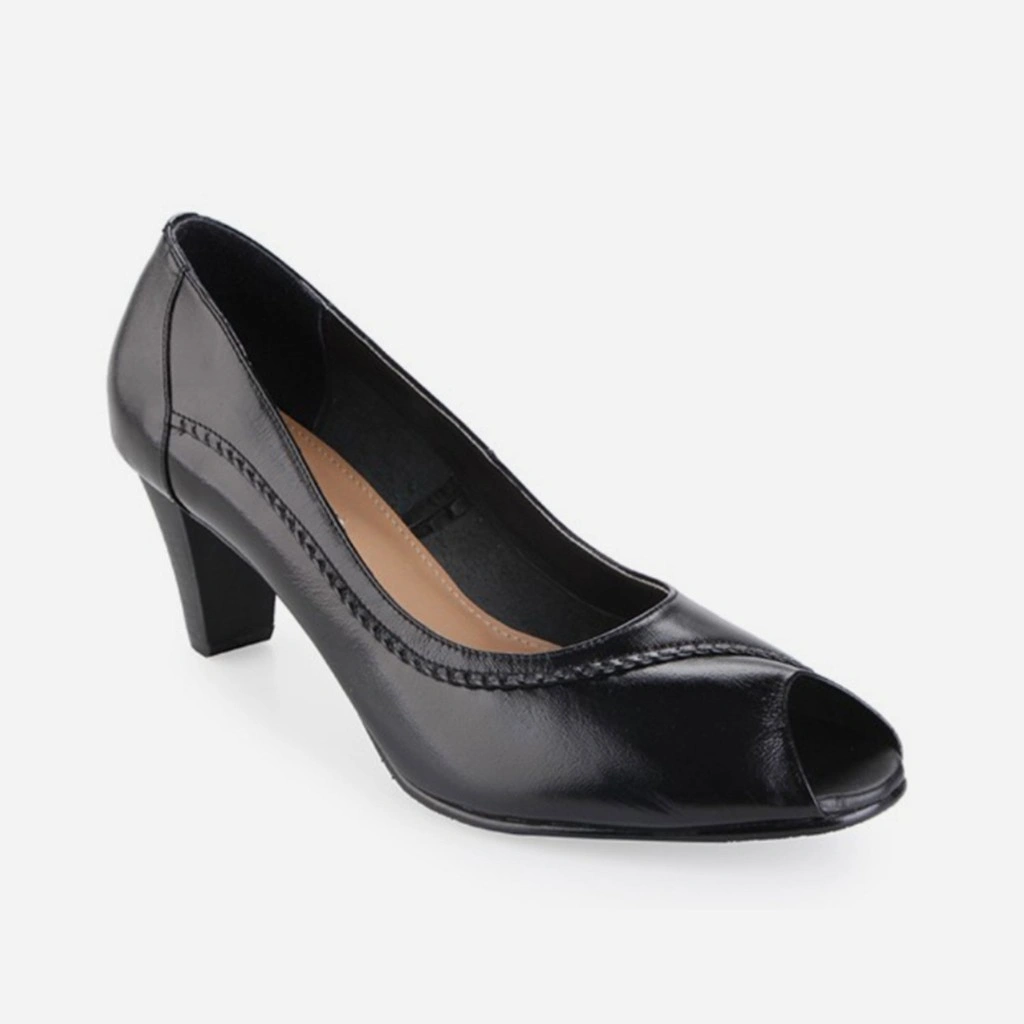 Benitz Sepatu Formal Kate Toe Pumps Kitten Heels Wanita Cow Leather [B-6801] - Black