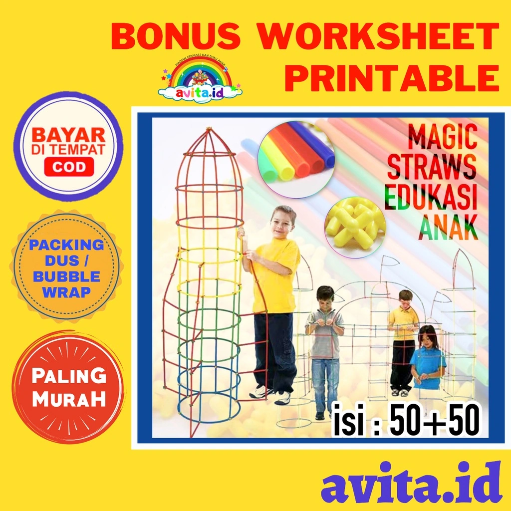 avita.id Magic straw 50+50 | sambung sedotan pipet anak - kreaktif anak | Building Block Konektor Sedotan Pipa Stick Building Block Konektor Sedotan Pipa Stick