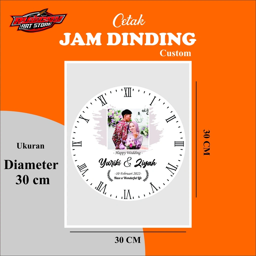 JAM DINDING CUSTOM D 30 cm [ Bonus kartu Ucapan ] Mesin Jam Sweep