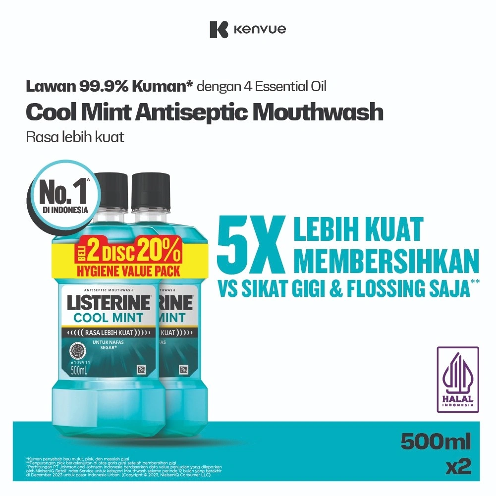 Listerine Cool Mint Mouthwash / Obat Kumur 500 ml - Isi 2