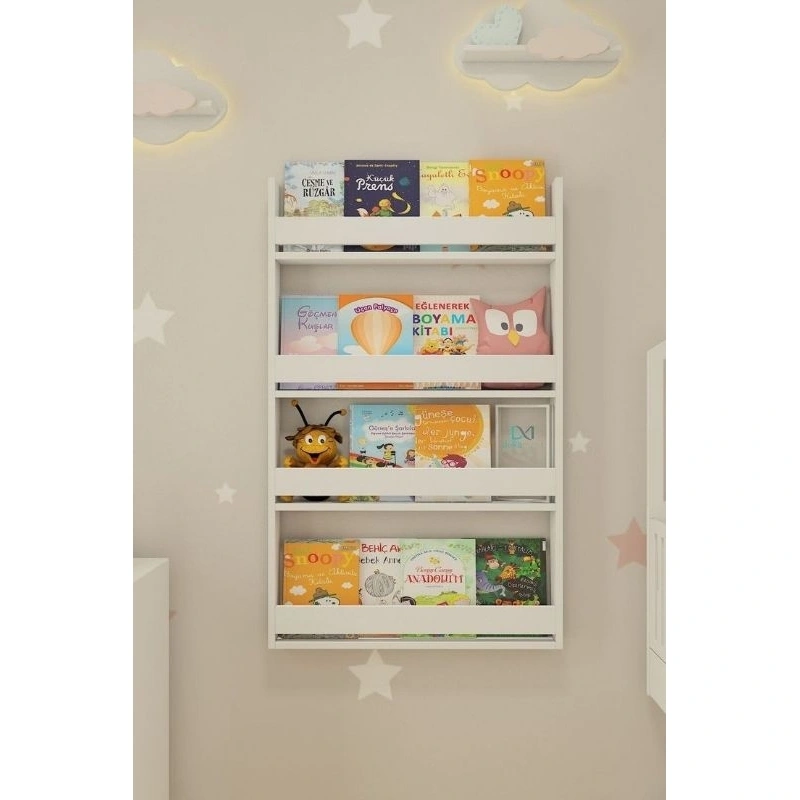 Rak Buku model Gantung tempel dinding Kutek Rokok Liquid Vape Rak mainan anak Serbaguna Putih 80cm x 60cm