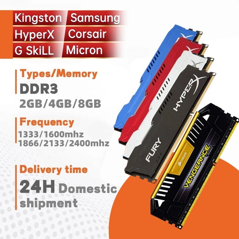(100% baru )Dektop RAM DDR3 4GB 8GB Kingston Hyperx Desktop RAM DDR3 1.5V 1333/1600/1866/2133/2400MHZ DIMM memory for PC