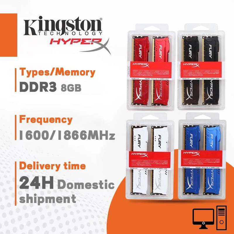 (Jakarta Spot) 2pcs 8GB Kingston Hyperx Desktop RAM DDR3 1600MHZ PC3-12800 DIMM memory for PC dual channel