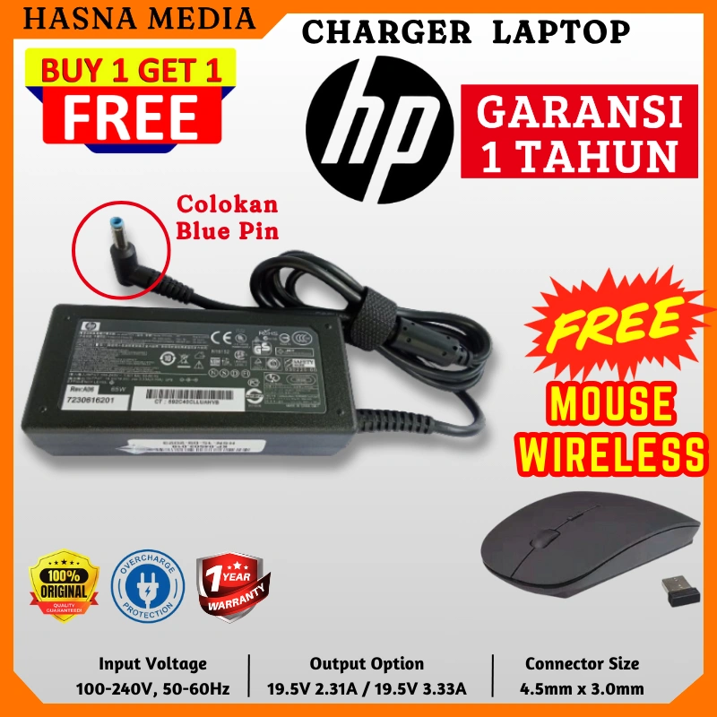 ORIGINAL Charger Laptop HP 14 & 14s 19.5V 2.31A 45 Watt 19.5V 3.33A 65 Watt Blue Pin ORI