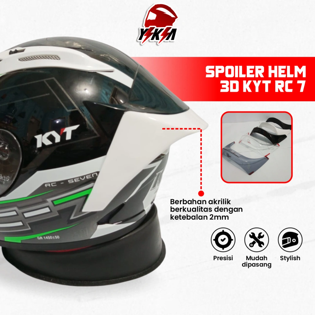 Spoiler Helm KYT RC7 3D Bahan Akrilik Tebal 2mm Presisi Sudah Termasuk Perekat 3M