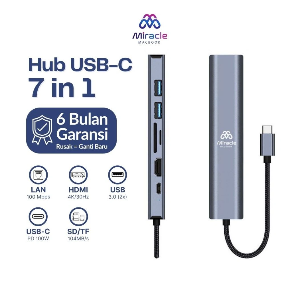 (2303)THE FASTEST Converter HUB Kabel HDTV 7 IN 1 USB Type C To HDMI Adapter 4K VGA USB 3.0 TF/SD Card Reader Fast Charging 100W Macbook Ipad Laptop