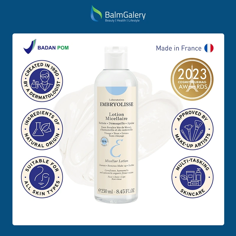 BALMGALERY - Embryolisse Micellar Lotion / Lotion Micellaire 250ml – Cleansing + Makeup Remover + Micellar Remover + Soothing Cleansing + Pembersih Wajah dan Makeup Tanpa Bilas - Rekomendasi MUA dan Artist Hollywood - 1x