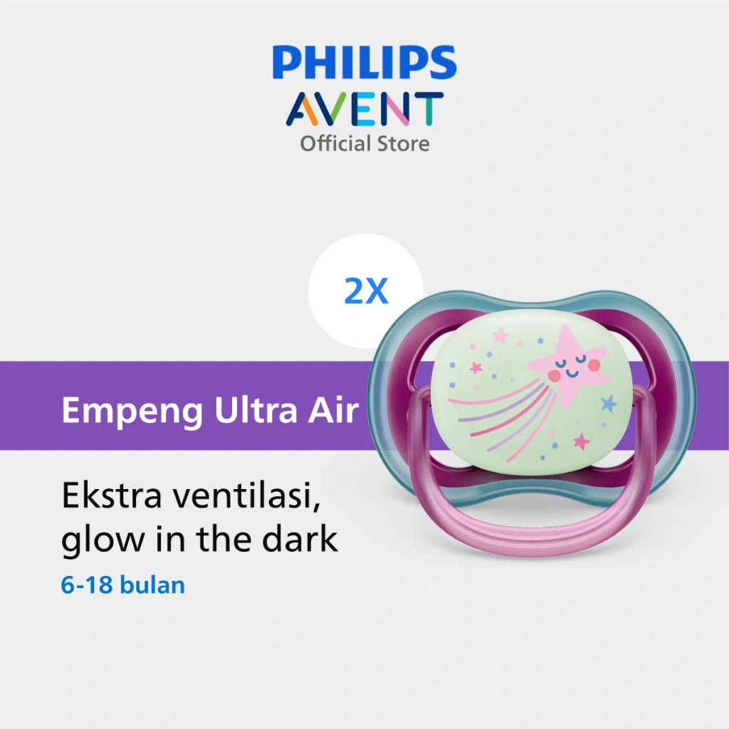 Philips Avent | Empeng Bayi / Soother Bayi | Ultra Air Glow In The Dark | Empeng dengan Ekstra Ventilasi | Character | 6-18M | SCF376/14