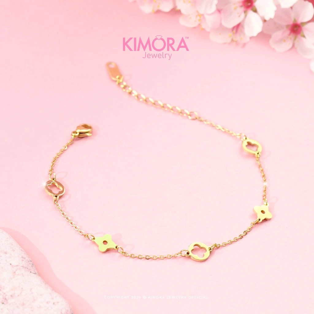 Kimora - Gelang Kaki Titanium Wanita Flowly Gold Plated 18k Gkt74