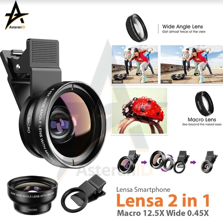 Lensa Kamera HP Smartphone 2 in 1 Macro 12.5X Wide 0.45X