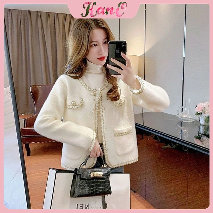KANO Cardigan Wol Rajut Korean Style Cardigan Full Mutiara Premium Wanita Outer Rajut Import