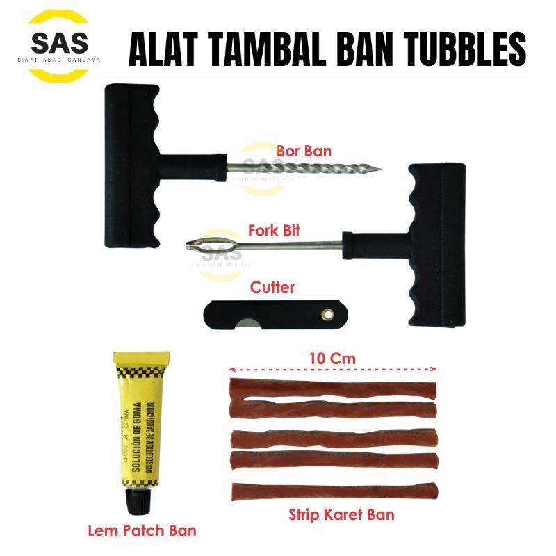 [SAS] Alat Tambal Ban Set 9pcs Tubles Tubeless Tembel Ban Bocor Motor Mobil Gagang Plastik