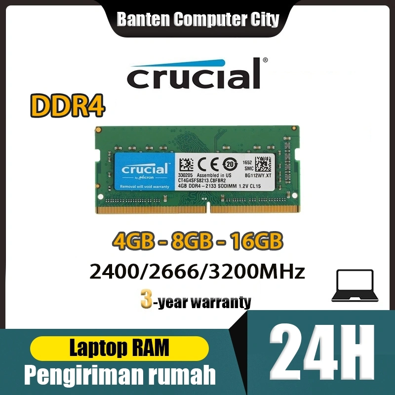 Pengiriman Jakarta Laptop RAM DDR4 4GB 8GB 16GB Crucial Notebook RAM DDR4 2400MHZ 2666MHZ SODIMM Memory For Notebooks