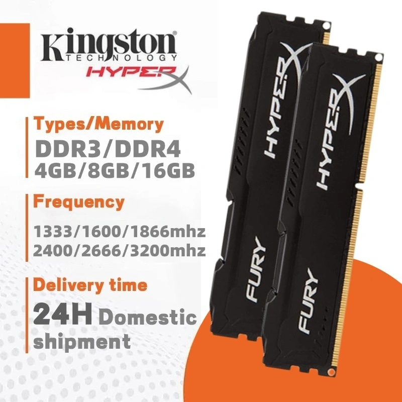 [3 tahun garansi] RAM Kingston Hyper X Fury gaming longdimm DDR3 8GB PC12800 DDR4 8GB PC2666 DIMM memory for PC-100% baru