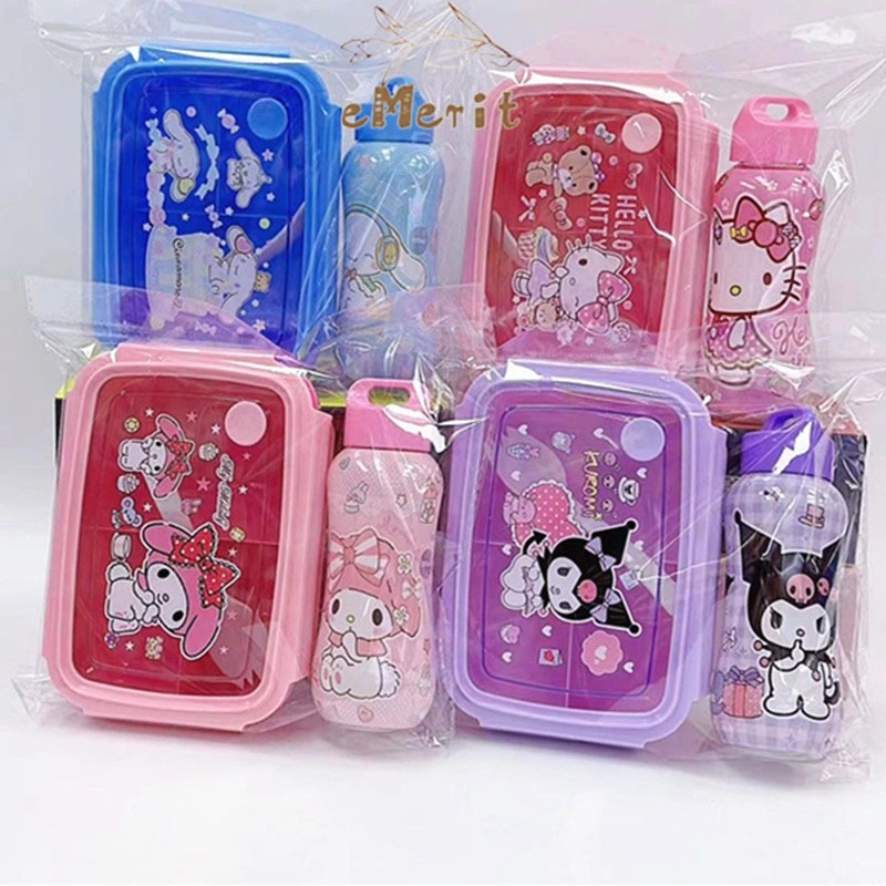 Kotak Bekal Anak Sanrio Set / Kotak Bekal  Gelas Air Dan Peralatan Makan 3-in-1 set / Set Kotak Bento Portabel