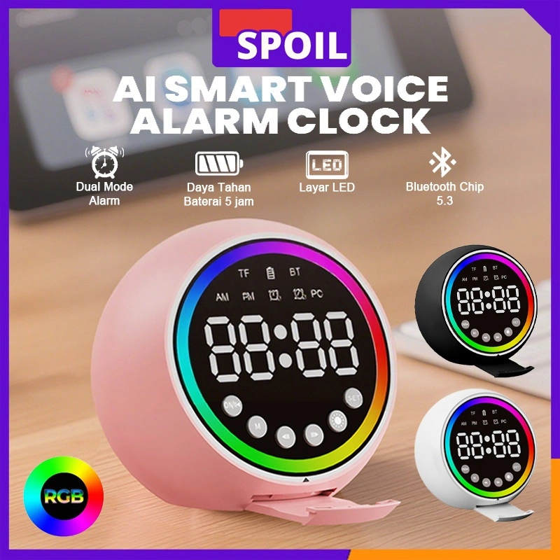 SPOIL Jam Speaker Bluetooth Speaker RGB Multifunction Alarm Clock Smart Speaker bluetooth Portable Super Bass