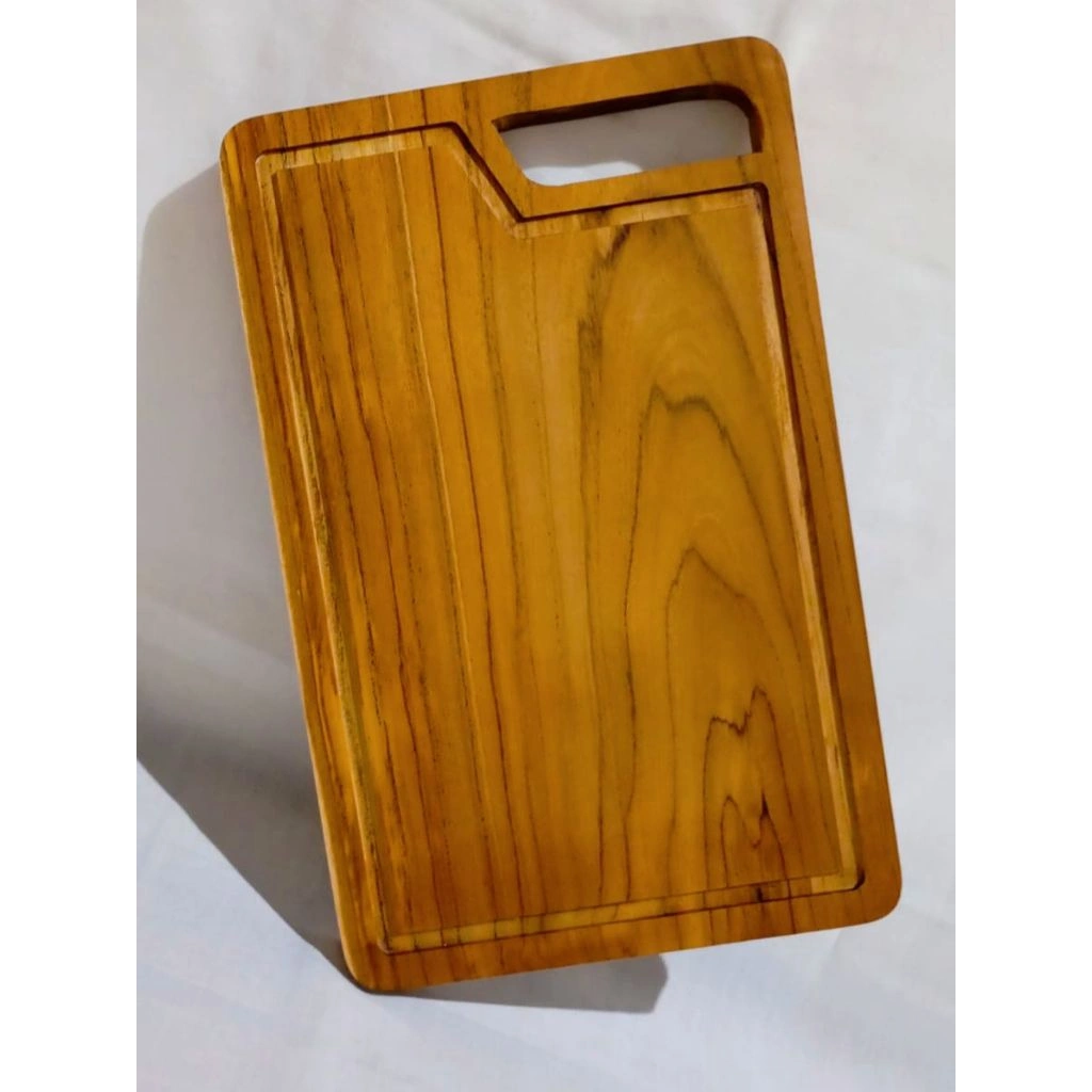 Talenan Kayu Jati 23x36 cm Tebal Alur Minyak Handle – Cutting Board Dapur Daging Sayur Buah