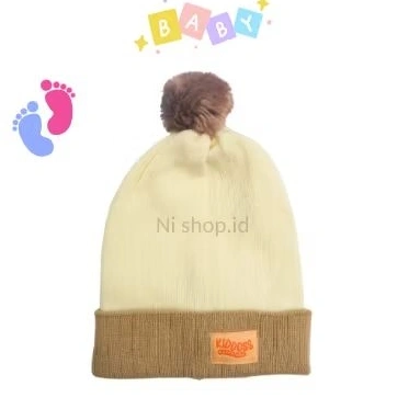 Kupluk bayi two tone rajut/Topi anak pom pom cewek-cowok premium