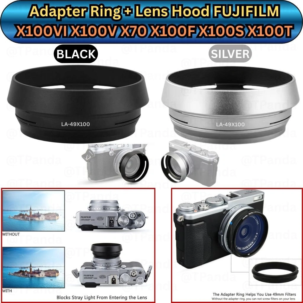 ADAPTER RING + LENS HOOD Kamera FUJIFILM X100VI X100V X100S X100T X100F X70 Converter Filter Lensa 49mm Fuji Camera
