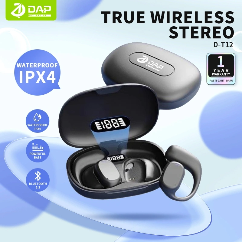 DAP Earphone Earbuds D-T12 Waterproof IPX4 Semi-In-Ear TWS True Wireless Stereo - Garansi 1 Tahun