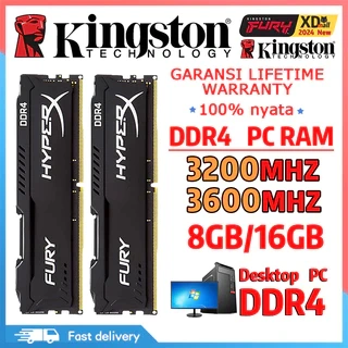 Komputer Desktop-Kingston Desktop PC Ram DDR4 8GB 16GB PC4-25600/3200MHZ PC4-28800/3600MHZ DIMM memory Pengiriman Jakarta Produk asli dengan garansi permanen