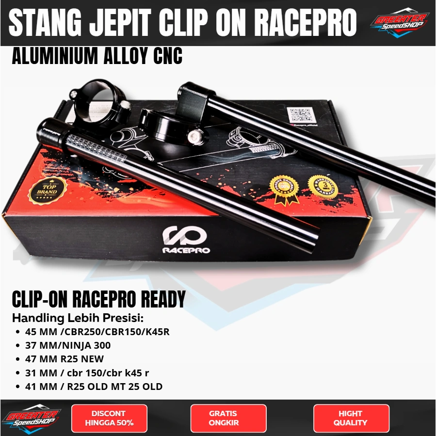 Stang Jepit Clip On Racepro 37-45 mm Drag DKT TZ Honda CBR 250RR R25 NEW R25 old cbr 150 r Ninja RR Ninja 300 PNP drag - BLACK silver
