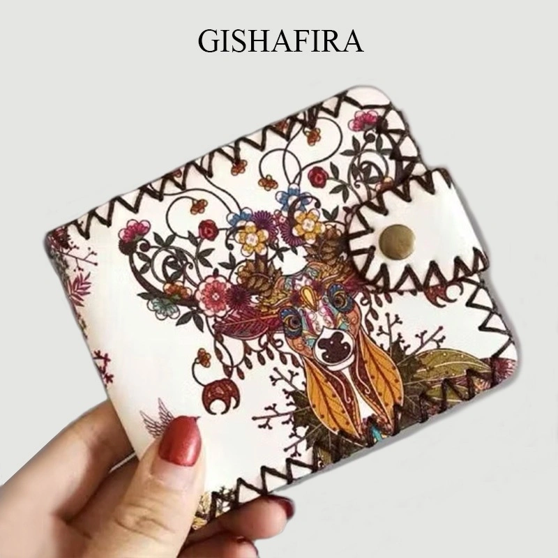Gishafira dompet kerajinan tangan Dompet Lipat Wanita Motif Rusa Putih # Variasi 19