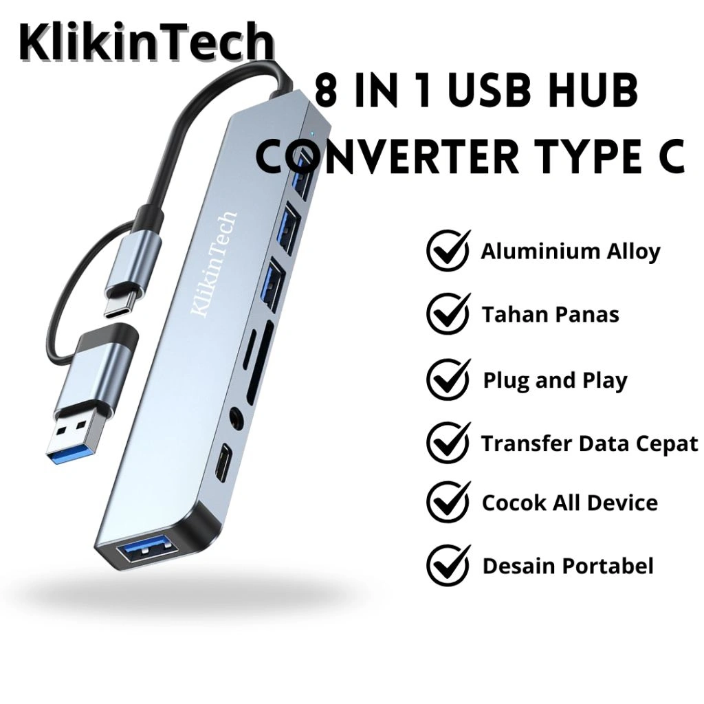 USB Hub Type C 8-in-2 Dual Plug Docking Station KV-AD21 USB 3.0 5Gbps Aksesoris Laptop